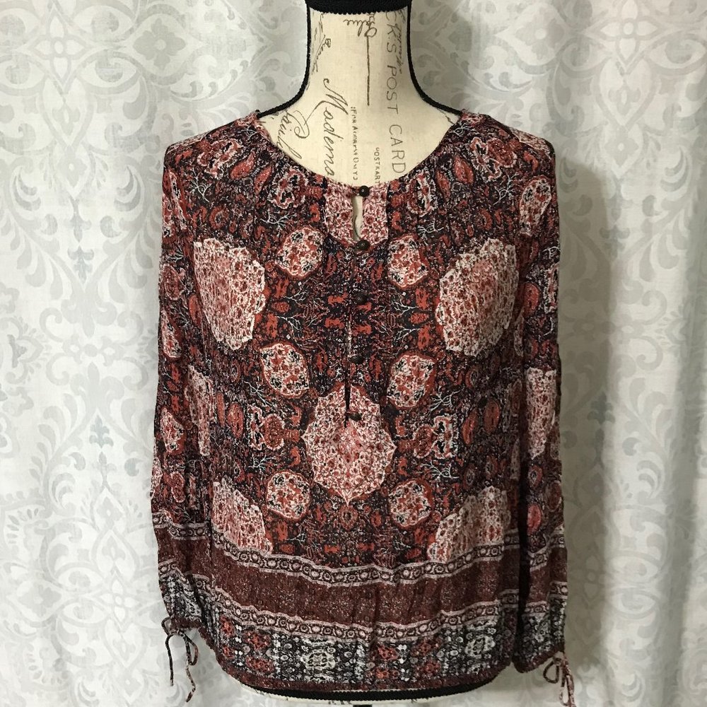 Lucky Brand Red Geometric Peasant Blouse NWT
